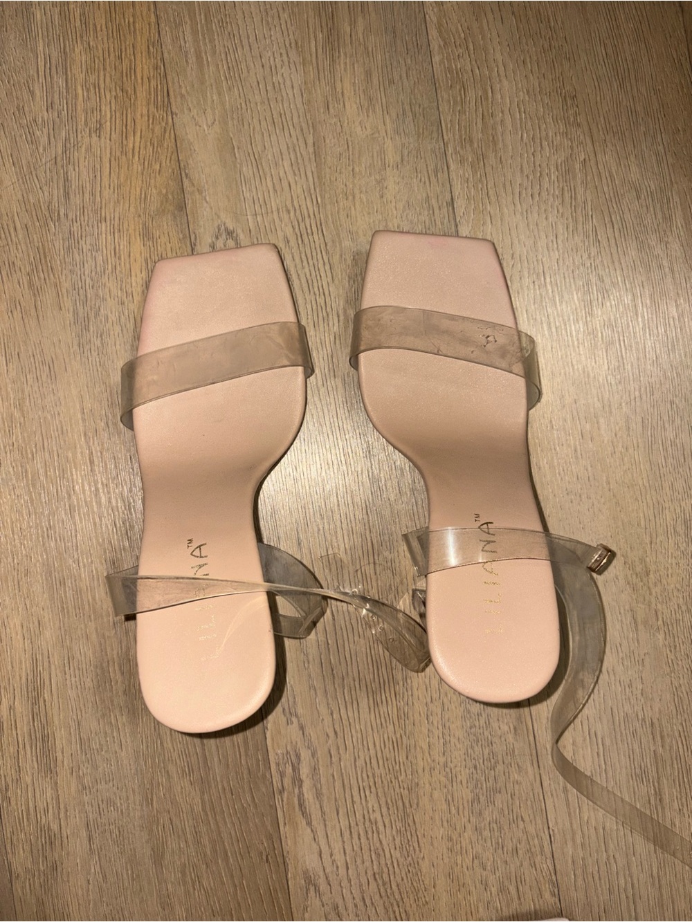 Liliana Clear-Strap Blush Square-Toe Heeled Heels